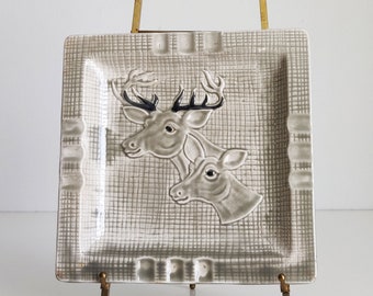 Ceramic Deer Ashtray, Buck and Doe Ceramic Ash Tray, Vintage
