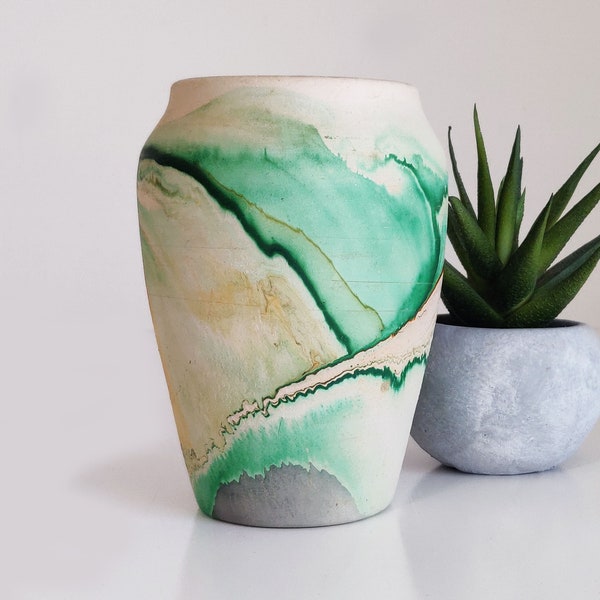 Nemadji Pottery Vase or Jar/ Orange Green / Native American Pottery / Boho decor