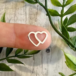 Stainless Steel Double Heart Links / Charms, 13mm x 9.5mm