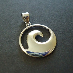 Sterling Silver Wave Pendant with Bail, 15mm Wide