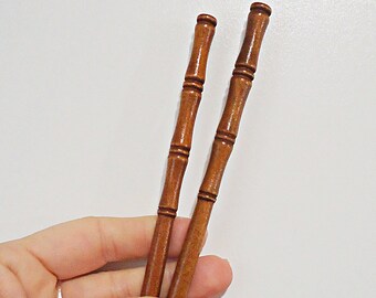 Wood Hairsticks, 7" Long, Set of 2, Brown Bamboo Design