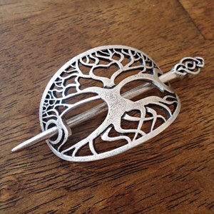 Hair Slide - Celtic Tree of Life - Antique Silver Metal Alloy - Ponytail holder