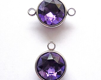 CZ 10mm Set of 12 Pendants and Links Stainless Steel and Cubic Zirconia Sapphire Blue and Aquamarine