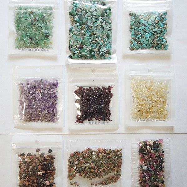Tiny Gemstone Chips, Undrilled, Resin Filler, Amazonite, Amethyst, Citrine, Garnet, Multi Tourmaline, Turquoise, Green Aventurine, Unakite