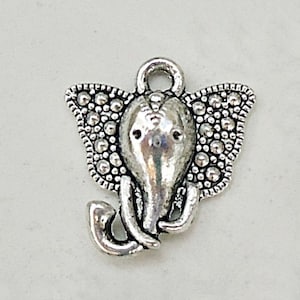 Ganesha Small Elephant Head Charms Set of 10 Antique Silver Hindu Deity image 1