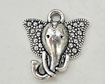 Ganesha - Small Elephant Head Charms - Set of 10 -  Antique Silver - Hindu Deity