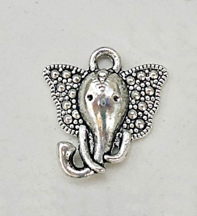 Ganesha Small Elephant Head Charms Set of 10 Antique Silver Hindu Deity image 1