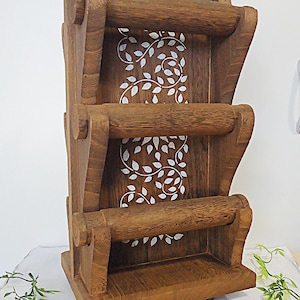 Wooden Bracelet Organizer Display, 6 Bars, Rotating, Brown, Dark Brown, or Black, Large, Double Sided, Stenciled White Vines