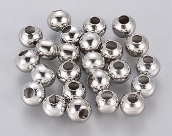 6mm Stainless Steel Round Beads, Set of 100