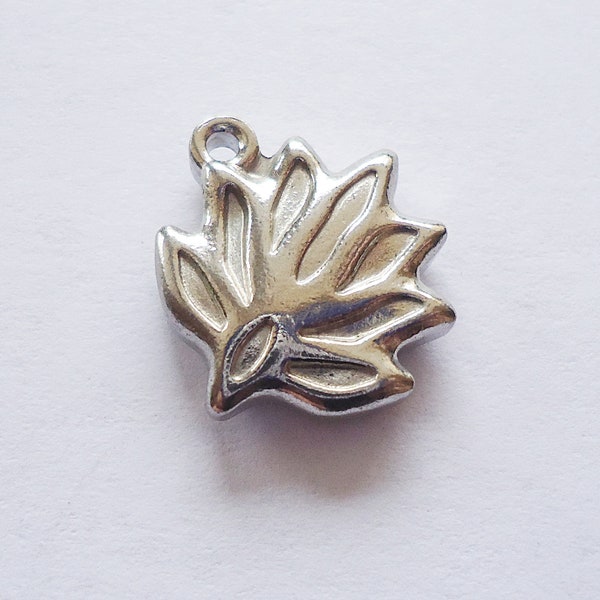 Stainless Steel Puffed Lotus Flower Charms, Pendants - 15mm x 15.5mm x 4mm thick, Silver Color