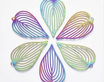 Stainless Steel Leaves with Multi-color Finish, Set of 10