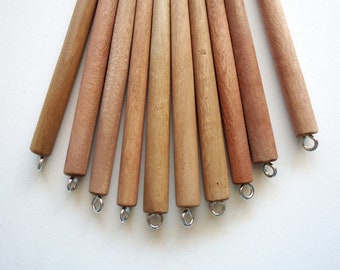Brown Six Inch Wooden Hair Sticks with Silver or Brass Loops - Set of 10