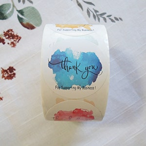 Colorful Stickers, &#39;Thank You For Supporting My Business&#39;, Watercolor Paint Design, 1.5 inches Wide, Packaging, Labels, Bulk quantities