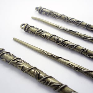 Metal Hair Sticks with Vine, Antique Bronze with Loop, 5" Long