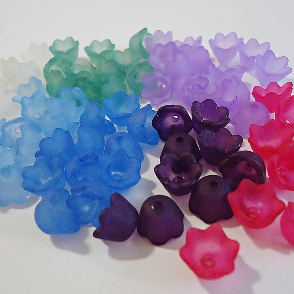 Frosted Acrylic Tulip Bead Caps, Bold Colors, 10 x 6mm, Sea Foam Green, Blue, Purple, Magenta Pink, White, Set of 50