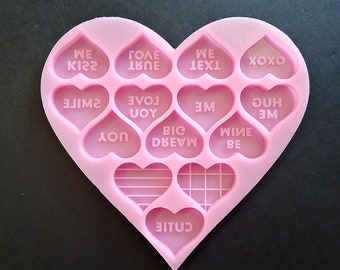 Valentines Conversation Hearts, Epoxy Resin Mold, Silicone Mold, 14 Conversation Hearts, Food Grade, Candy Mold, Wax Mold