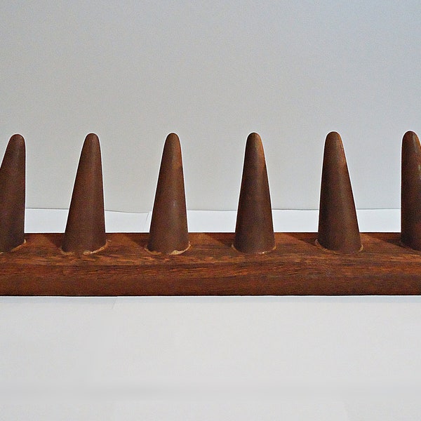 Wooden Ring Display, 6 Finger Ring Cones, 11" Wide, Brown or Weathered Brown Finish