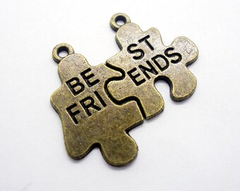 Small Best Friends Charms, Antique Bronze, Puzzle Pieces