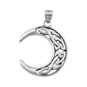 Celtic Crescent Moon Pendant, Sterling Silver,  1 inch Round with Soldered Bail