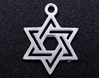 Small Stainless Steel Star of David Charms - Set of 10 - 15mm x 11mm