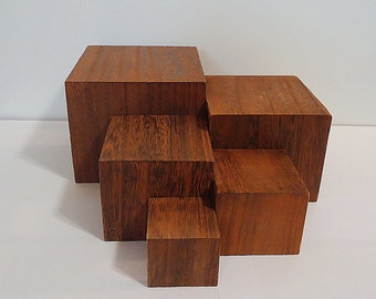 Nested Wooden Risers, Brown, Set of 5, 4.75" Square to 1 7/8" Square