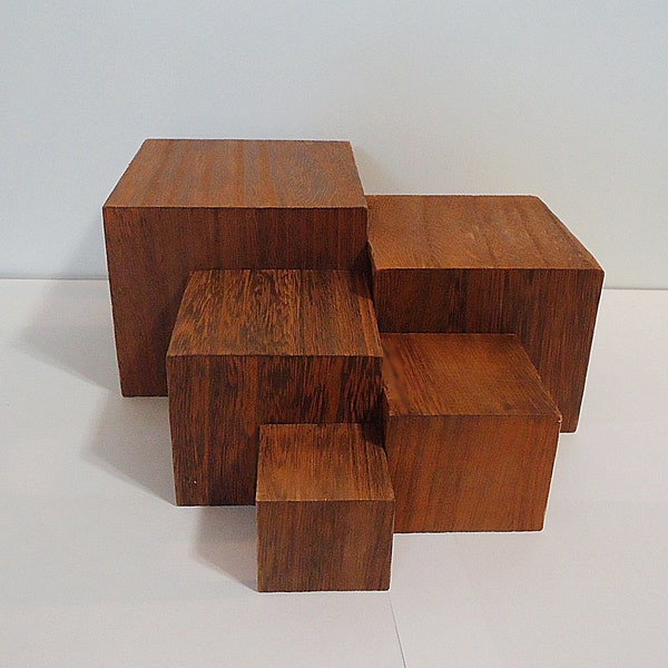 Nested Wooden Risers, Brown, Set of 5, 4.75" Square to 1 7/8" Square