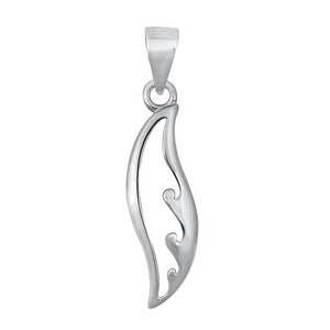 Sterling Silver Wave Pendant with Soldered Bail, 22mm Tall, Ocean Nautical Surfer