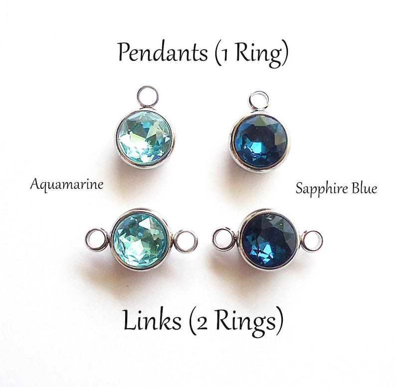 CZ 10mm Set of 12 Pendants and Links Stainless Steel and Cubic Zirconia Sapphire Blue and Aquamarine