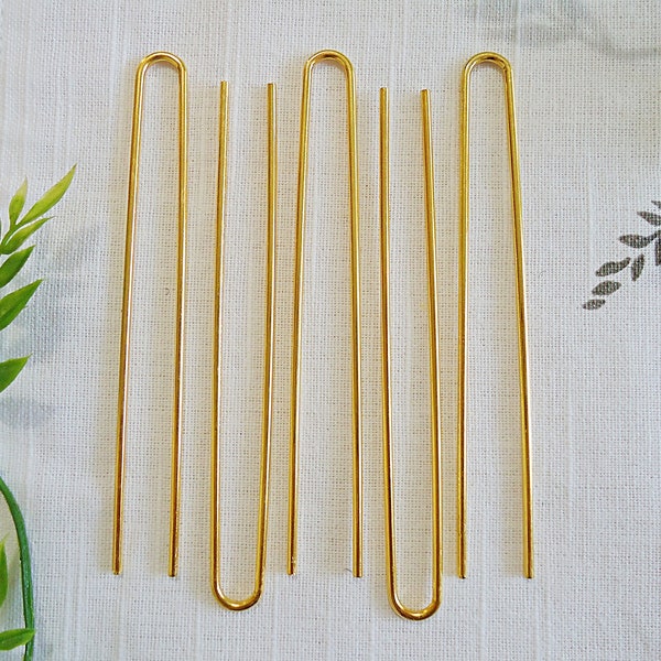 Hair Forks, Hair Pins, 4 3/8" Long, Gold Plated, Minimalistic, Bun Holder