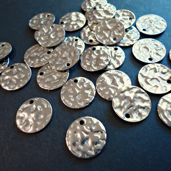 Stainless Steel Textured Hammered Round Discs, 12mm, Versatile Components, Charm, Tag, Disc