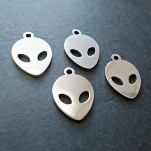 Small Alien Charms, Stainless Steel, 3/4&quot; Tall