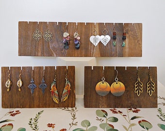 Set of 3 Wooden Earring Display Boards, Brown, Holds 12 pairs of earrings