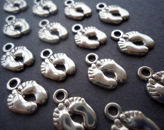 Baby Feet Footprint Charms - Antique Silver