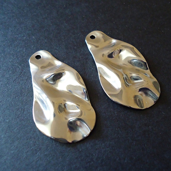 Wavy Teardrops, Stainless Steel, Textured Silver Teardrop Components, Hypoallergenic, Non-Tarnishing