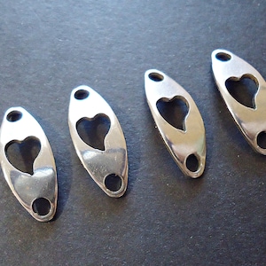 10 Stainless Steel Links with Heart Cutout, Connectors, Bracelet Links, Curved, Set of 10