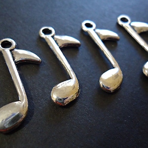 Eighth Note Music Charm, Silver Metal, 1 Inch Tall