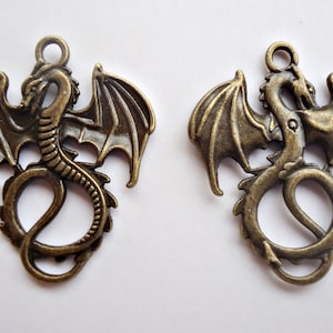 Double Sided Dragon Pendants - Antique Bronze