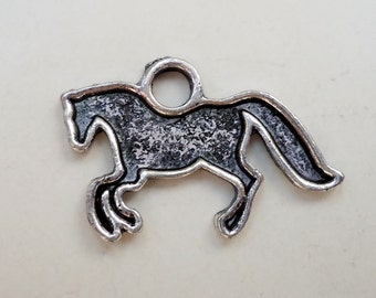 Small Horse Charms - Antique Silver and Black - Set of 10