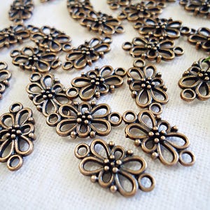 Antique Copper Links, Floral, Detailed, Double Sided, 16x8mm, Bulk Quantities, Connectors