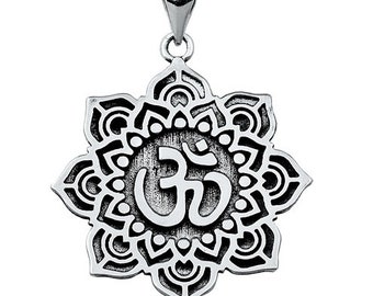 Sterling Silver Ohm Flower Pendant, 1 1/8"Tall (28mm)