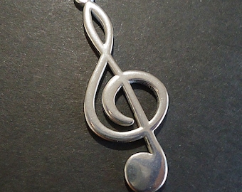 Large Treble Clef Pendant, Stainless Steel, 1.75" Tall, Non-Tarnishing, Hypoallergenic