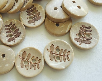 Small Wooden Buttons with Fern Pattern, 13mm, 2-Hole Basic Sewing Buttons