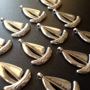 Small Sailboat Charm / Pendant - Antique Silver - 3/4&quot; Tall x 1/2&quot; W