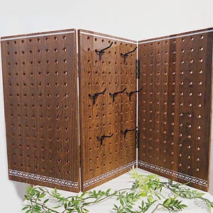 Large Heavy Duty Tri-Fold Display, Wooden, 48 Peg Hooks, Pegboard, Tabletop or Wall Mount, Jewelry, Keychain Display, 27.25&quot; x 16&quot;