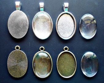 DIY Photo Pendants - Bezel Trays, Glass Cabochons, 18x25mm Oval - Antique Silver or Antique Bronze