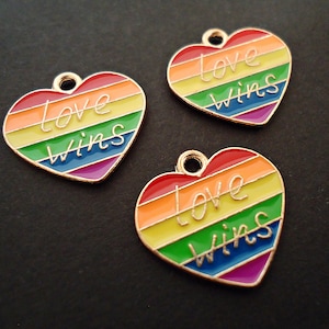 Rainbow Heart Charms, Love Wins, Enameled, Colorful, Gold, Pride