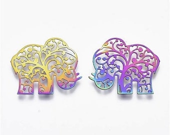 Stainless Steel Elephants with Multi-color Finish, Set of 10