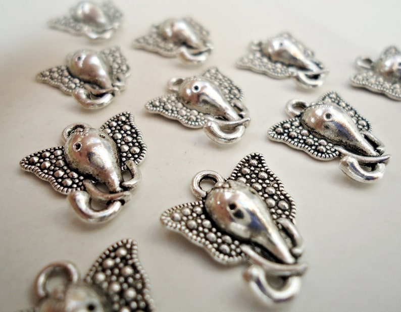 Ganesha Small Elephant Head Charms Set of 10 Antique Silver Hindu Deity image 4