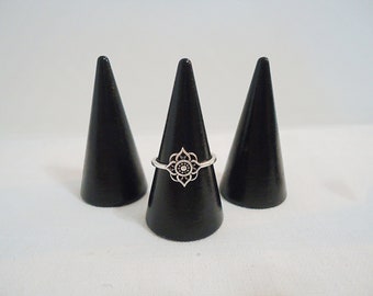 10 Wood Ring Cones, Glossy Black Wood, 2" Tall x 1" Wide, Set of 10