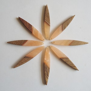 Peach Resin and Wood Pendants, 1.75&quot; Long, Set of 6, Teardrop Shape